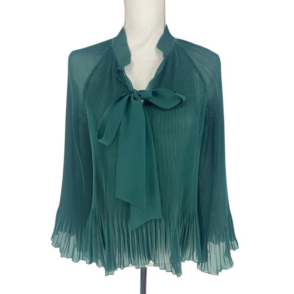 Derek Lam 10 Crosby Emerald Pleated Tie Neck Long Sleeve Blouse 6 - Picture 4 of 12